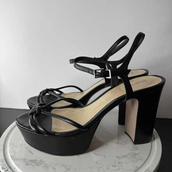 Schutz Kelsie Black Leather Chunky Platform Heels Y2K Sandals Size‎ 9.5B - Picture 2 of 8